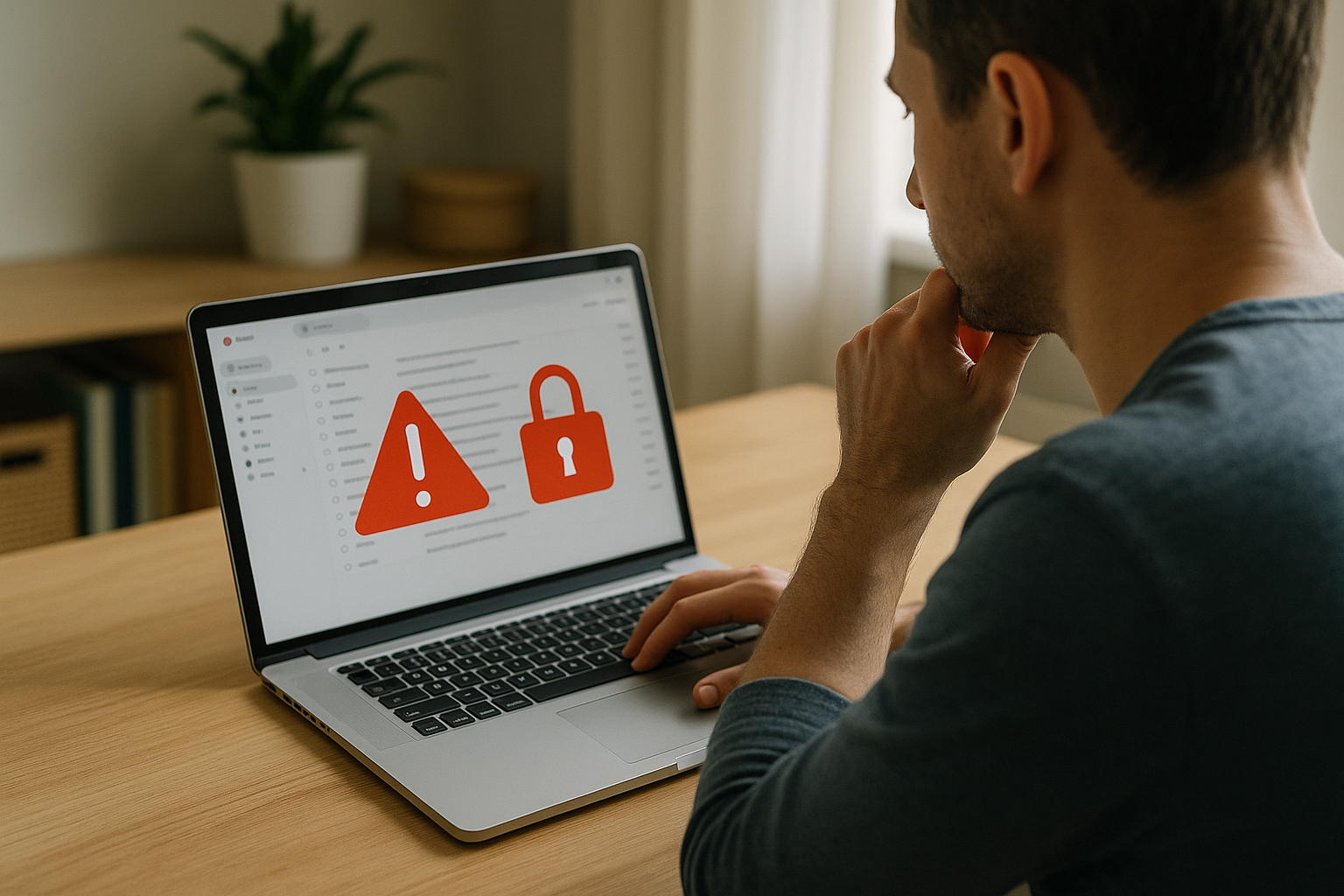 Persona che verifica una email sospetta sul computer per evitare una truffa online