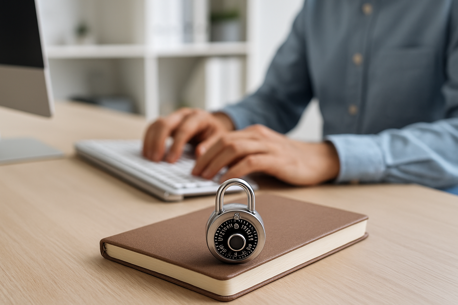 Oggetti su una scrivania che richiamano la gestione sicura delle password e la protezione degli account