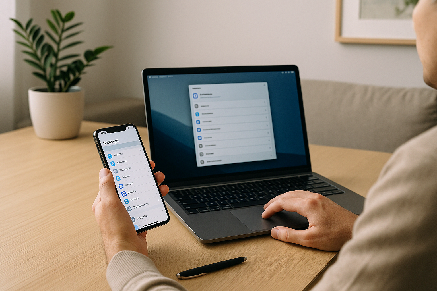 Smartphone e computer su una scrivania, pronti per ottimizzare prestazioni e velocità