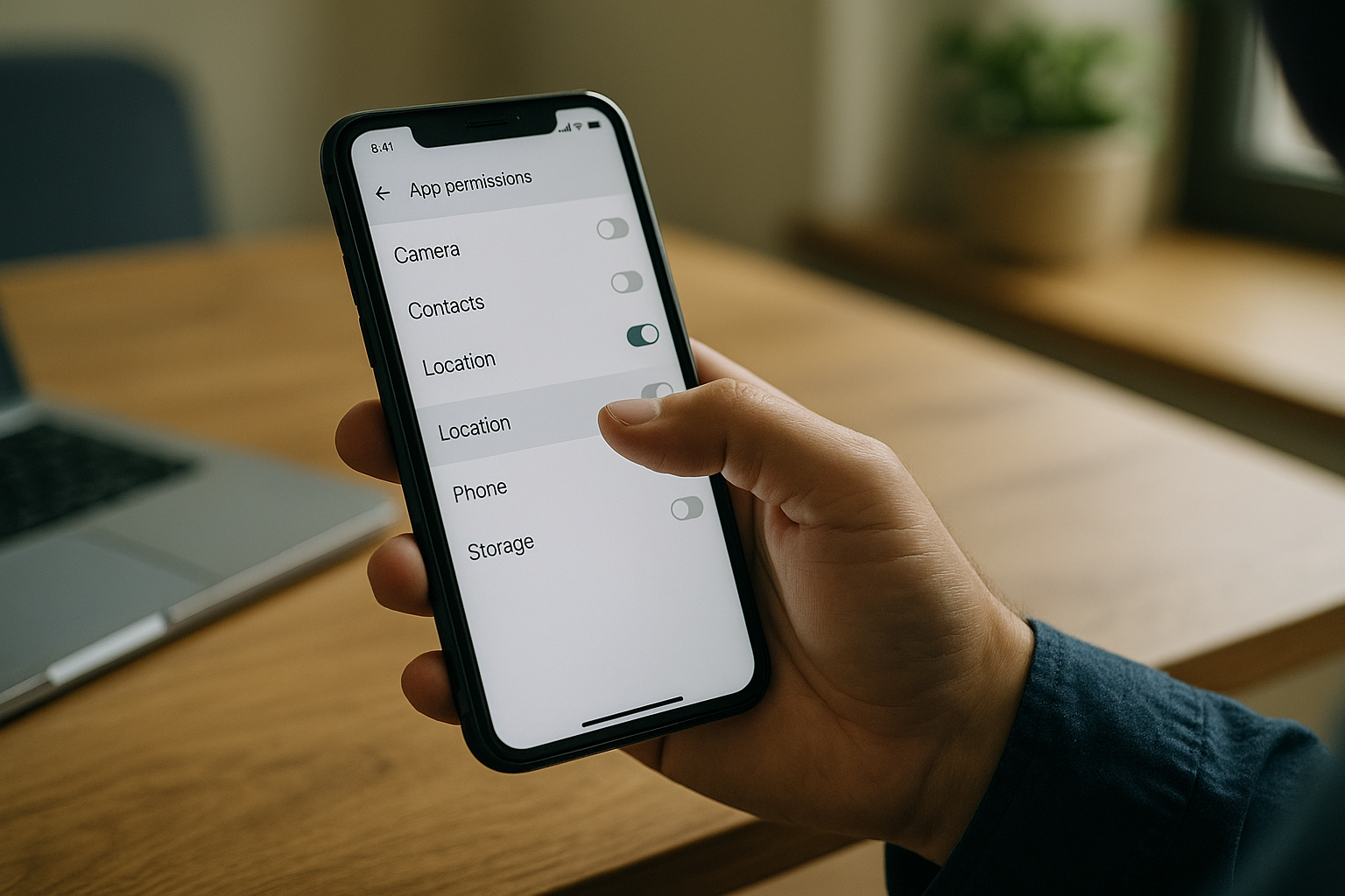 Schermata di impostazioni con permessi di un’app controllati su uno smartphone