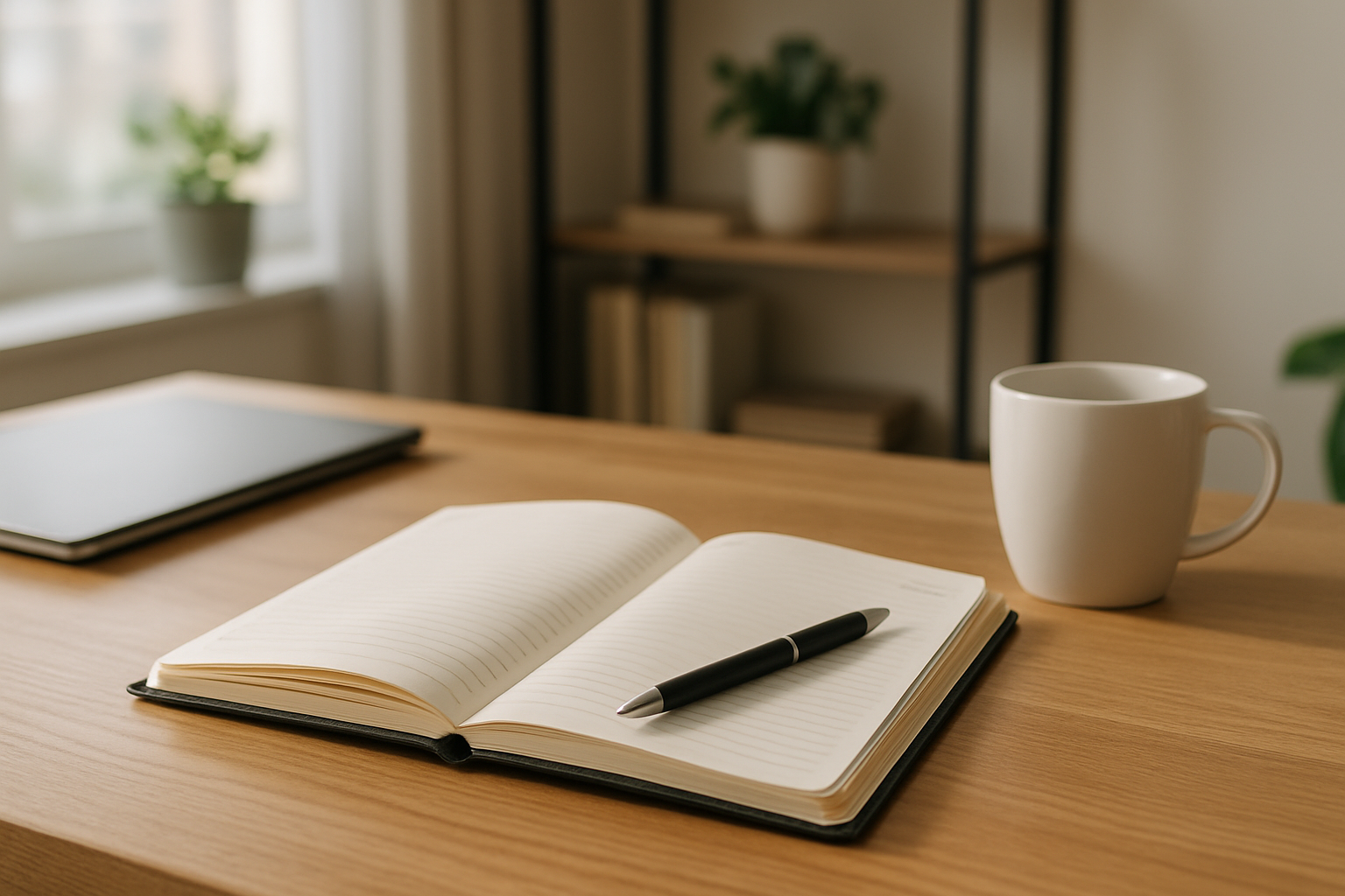 Agenda aperta su una scrivania ordinata per pianificare le priorità quotidiane
