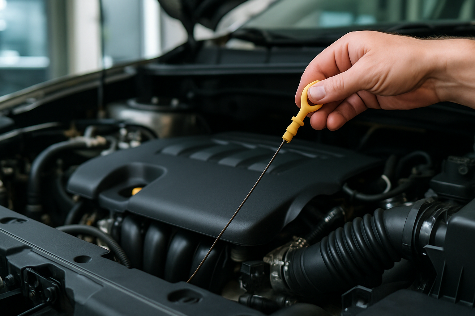 Controllo del livello dell’olio nel vano motore per individuare segnali di possibili guasti