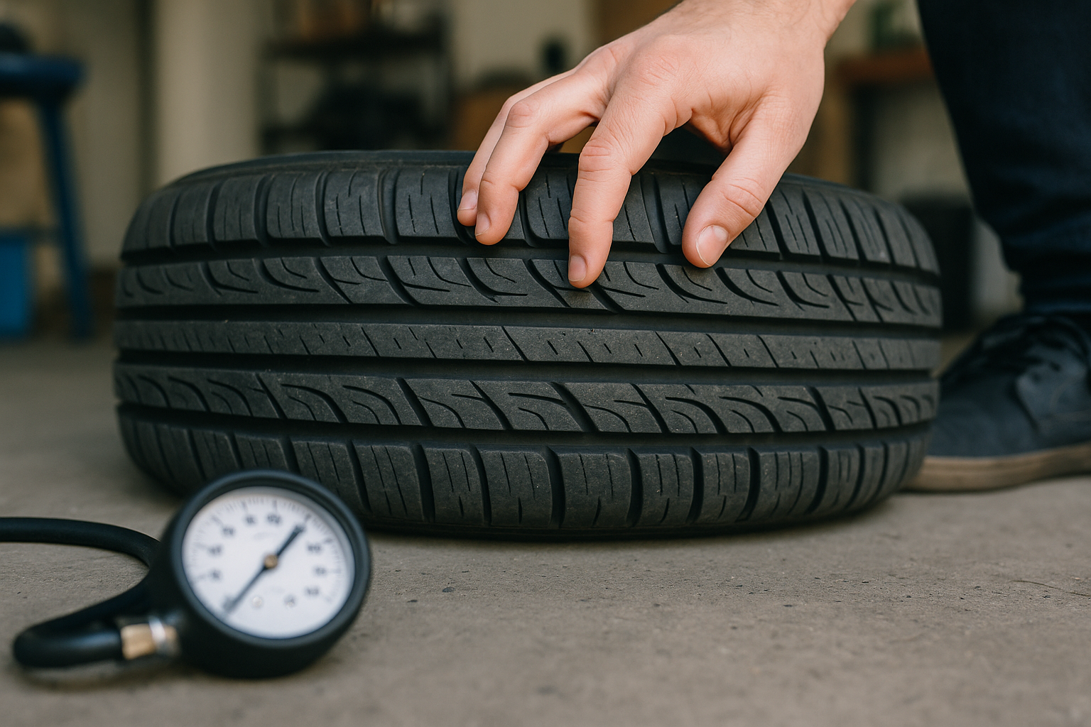 Controllo pratico della pressione e del battistrada di uno pneumatico auto
