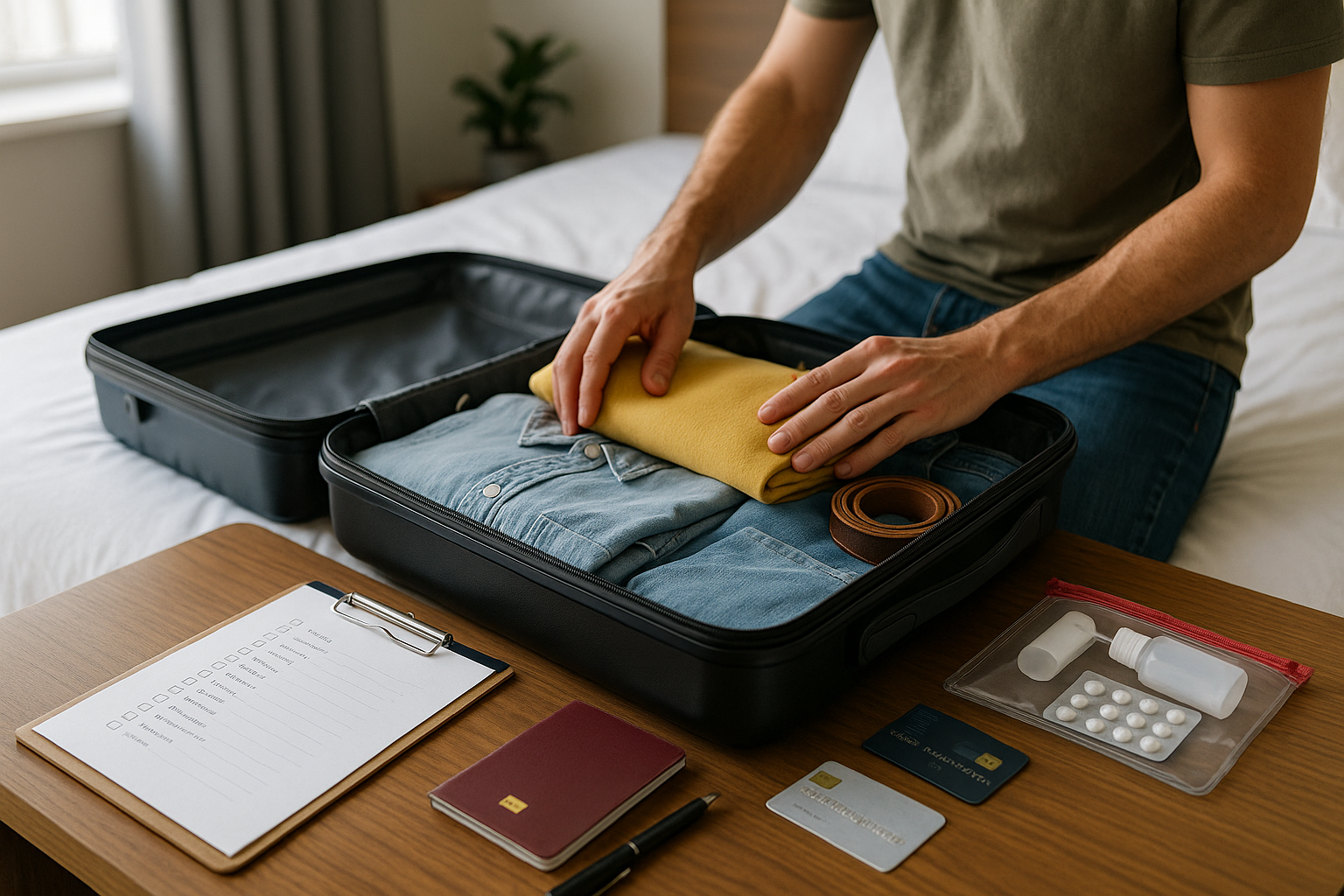 Preparazione della valigia con documenti, carte e kit essenziale per evitare imprevisti in viaggio