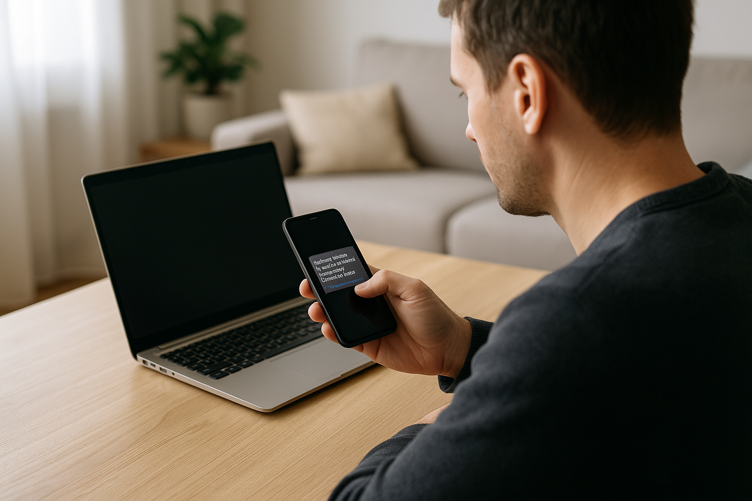 Persona che controlla un messaggio sospetto sullo smartphone per evitare una truffa online