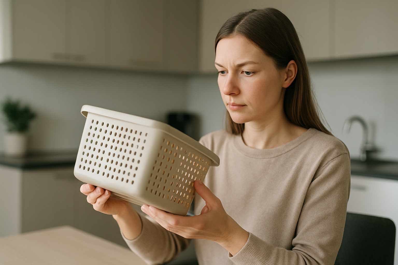 Persona che controlla finiture e solidità di un prodotto prima di acquistarlo