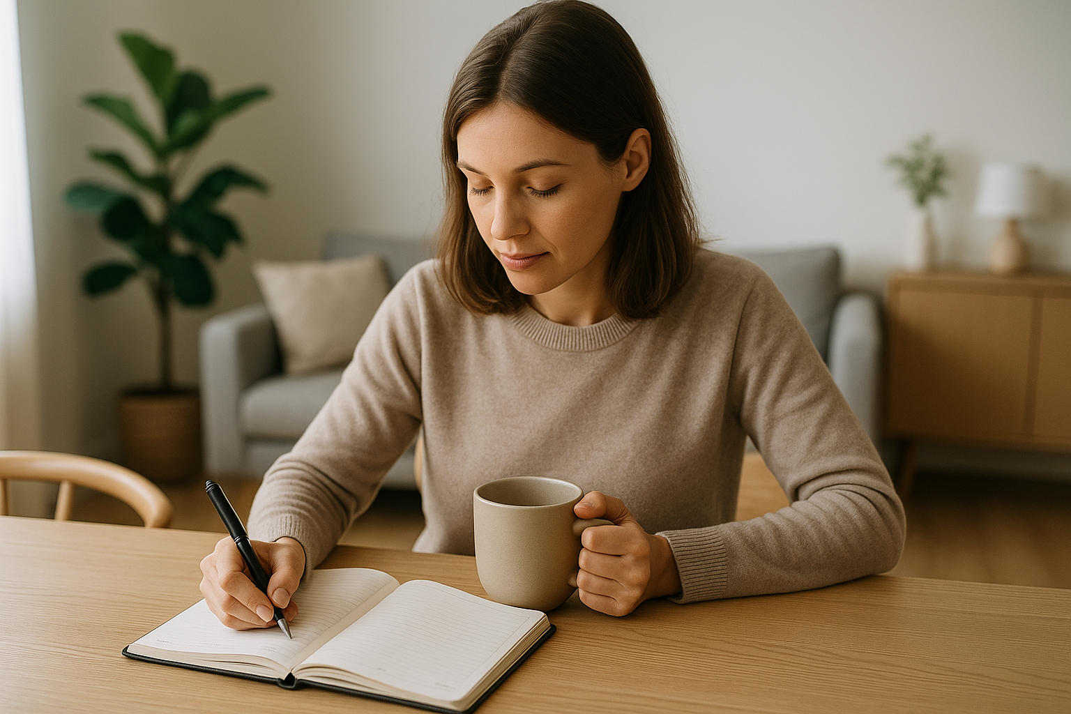 Persona che organizza la giornata con calma a casa per ridurre lo stress