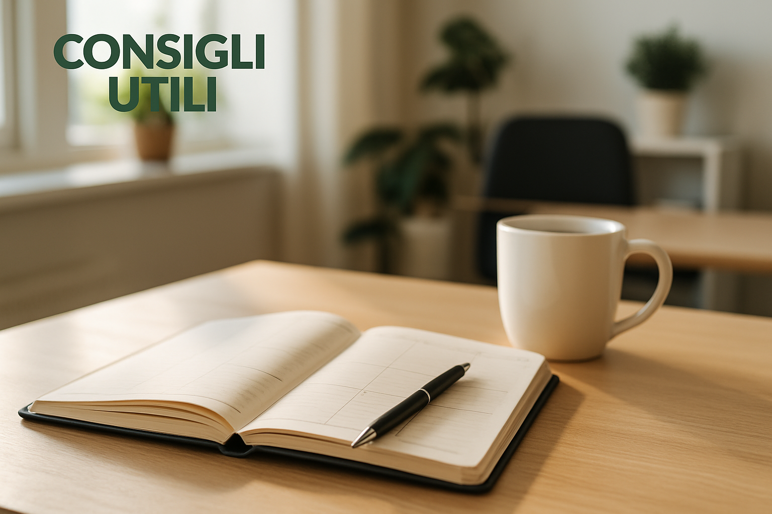 Agenda aperta su una scrivania ordinata per pianificare la giornata e gestire meglio il tempo