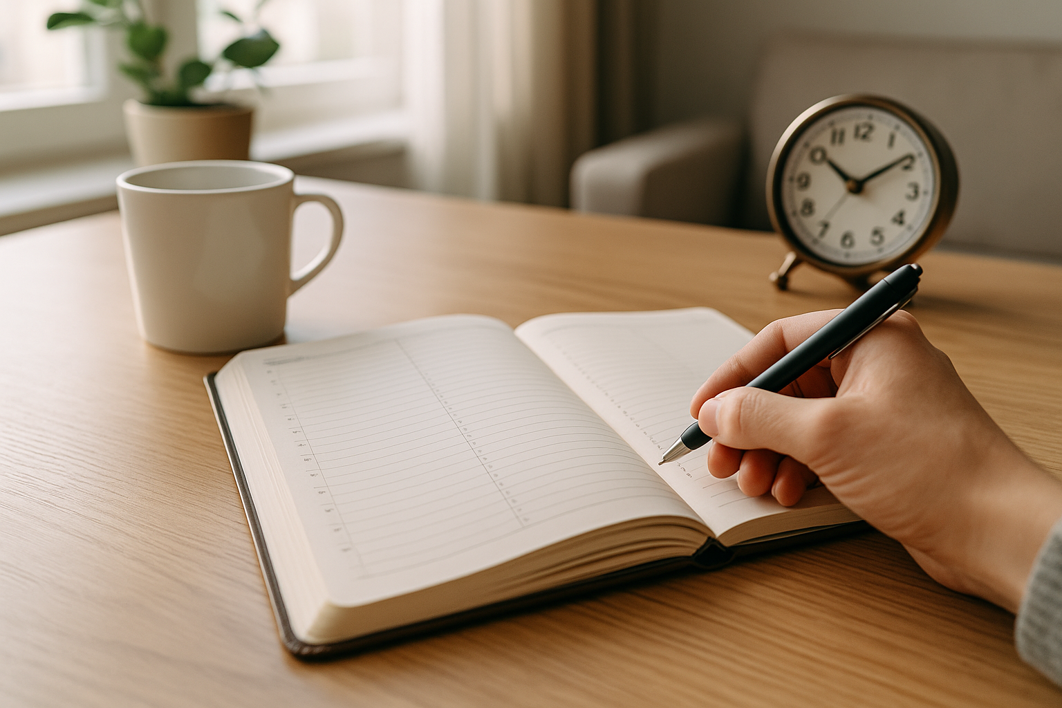 Agenda aperta su una scrivania ordinata per pianificare la giornata