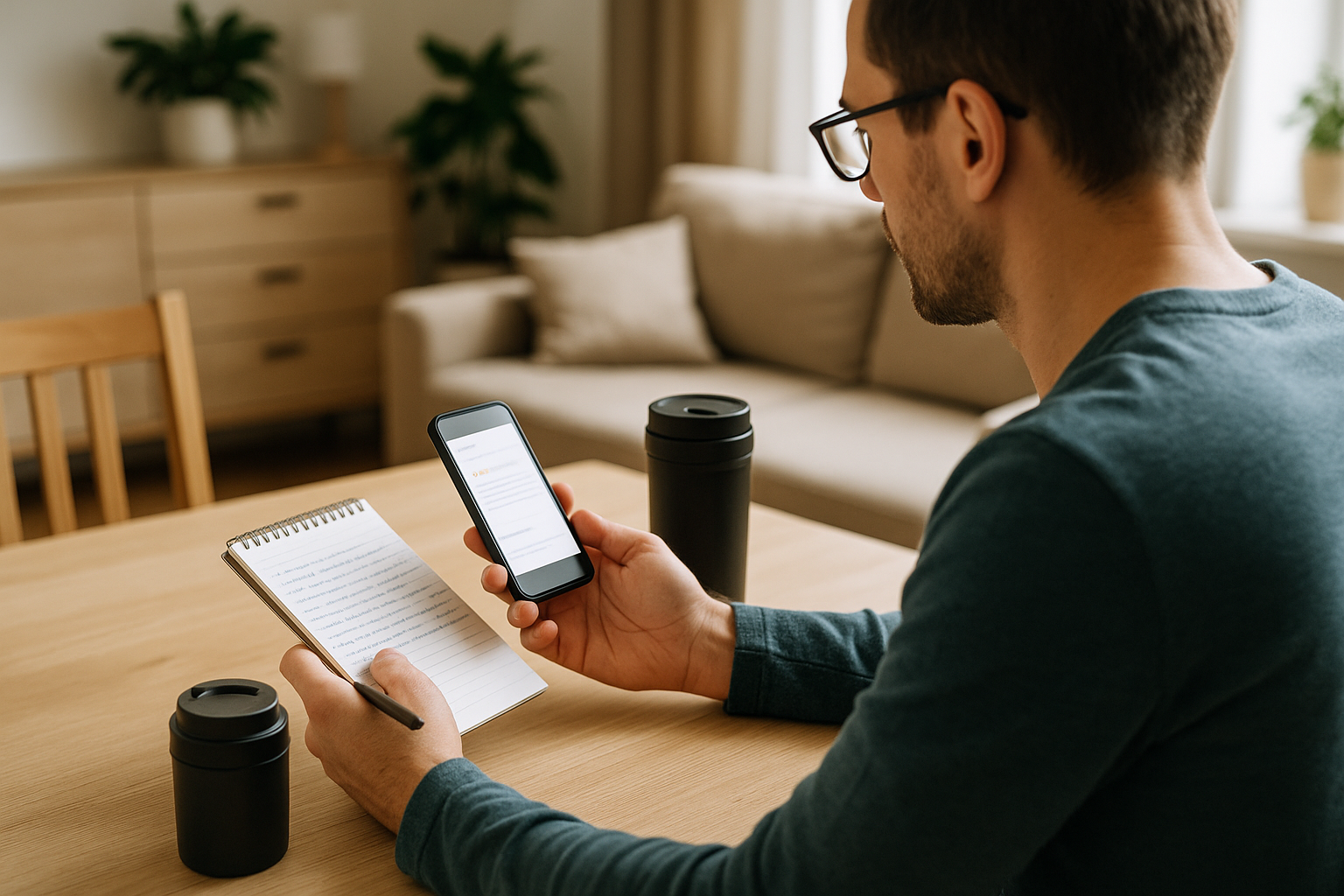 Persona che valuta un acquisto confrontando note dopo mesi di utilizzo