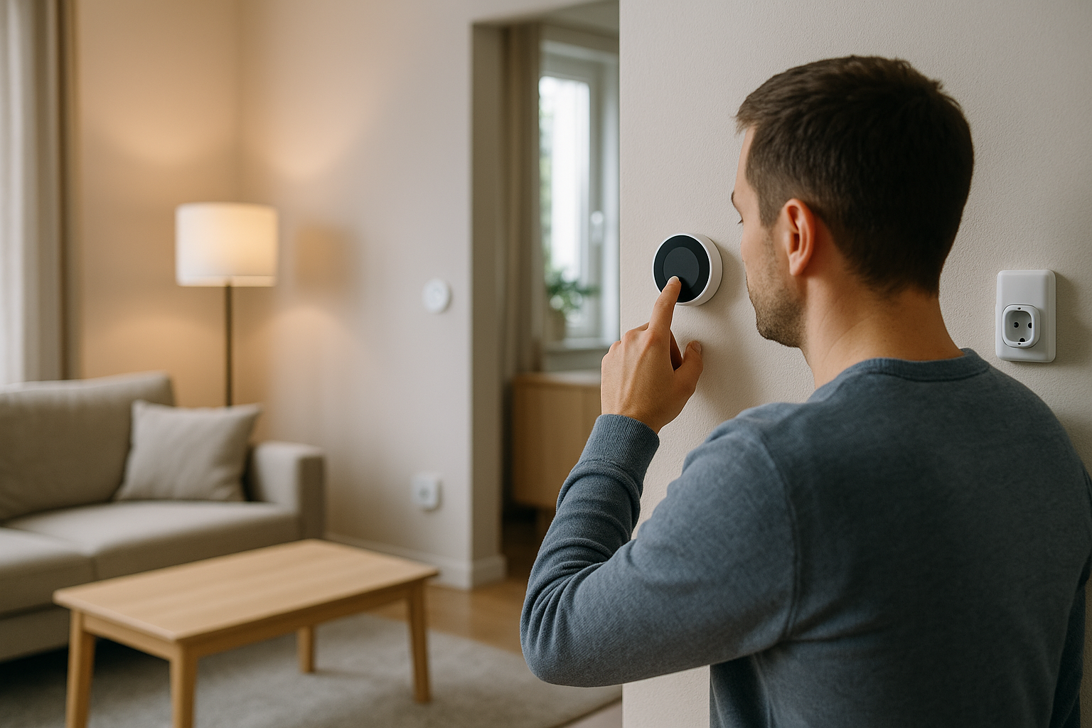 Casa ordinata con pochi dispositivi smart essenziali per semplificare la routine quotidiana